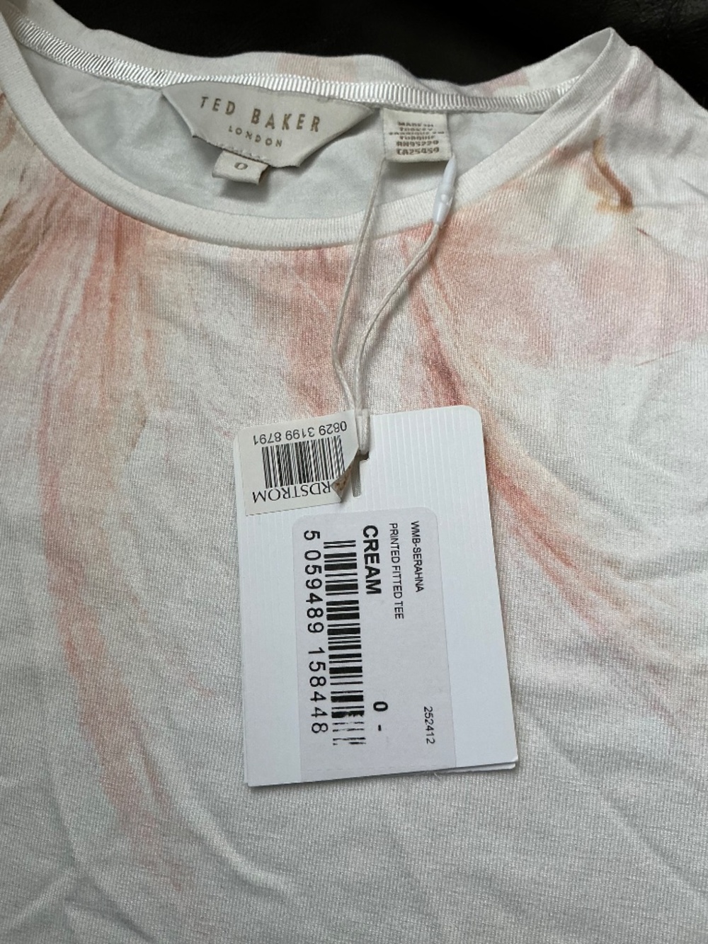 NWT Ted Baker London "SERAHNA" Printed Fitted Tee Shirt - Cream/Pink Floral xs - Picture 2 of 5